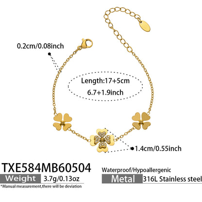 316L Stainless Steel 18K Gold PVD Double Heart Zircon Flower Jewelry Set - Double Heart Zircon Flower Chic Gold Jewelry Set Wholesale Stainless Steel Jewelry - Sensitive Skin Friendly - Detail 11