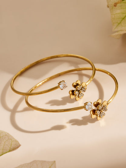 316L Stainless Steel 18K Gold PVD Double Heart Zircon Flower Jewelry Set - Double Heart Zircon Flower Chic Gold Jewelry Set Wholesale Stainless Steel Jewelry - Sensitive Skin Friendly - Detail 12