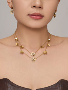 316L stainless steel 18K Gold PVD Double Heart Zircon Flower Jewelry Set color option display for wholesale jewelry set buyers