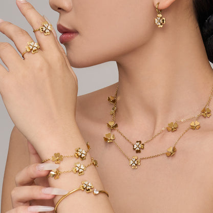 316L Stainless Steel 18K Gold PVD Double Heart Zircon Flower Jewelry Set - Double Heart Zircon Flower Chic Gold Jewelry Set Wholesale Stainless Steel Jewelry - Sensitive Skin Friendly - Detail 14