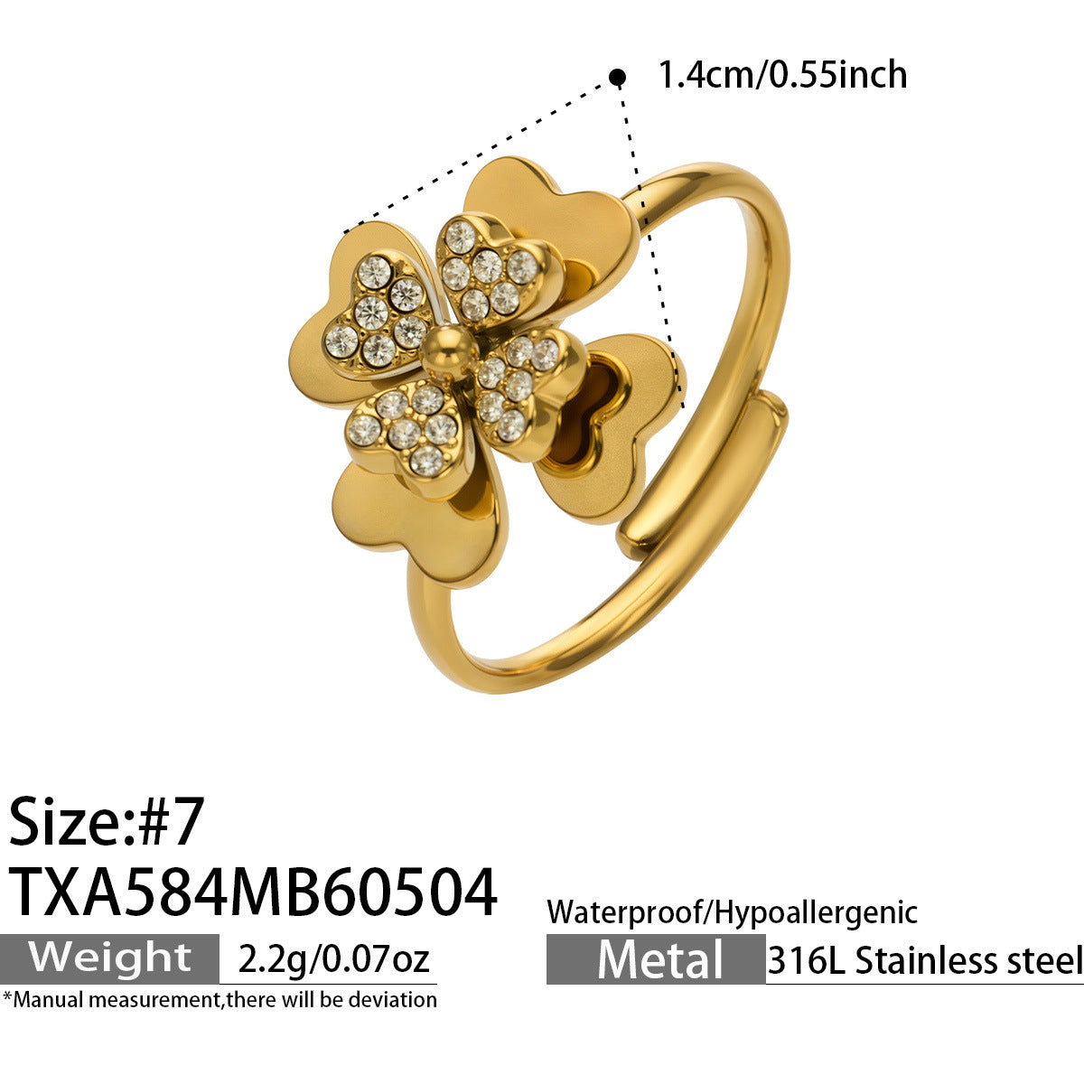 316L Stainless Steel 18K Gold PVD Double Heart Zircon Flower Jewelry Set - Double Heart Zircon Flower Chic Gold Jewelry Set Wholesale Stainless Steel Jewelry - Sensitive Skin Friendly - Detail 17