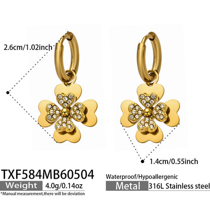 316L Stainless Steel 18K Gold PVD Double Heart Zircon Flower Jewelry Set - Double Heart Zircon Flower Chic Gold Jewelry Set Wholesale Stainless Steel Jewelry - Sensitive Skin Friendly - Detail 18