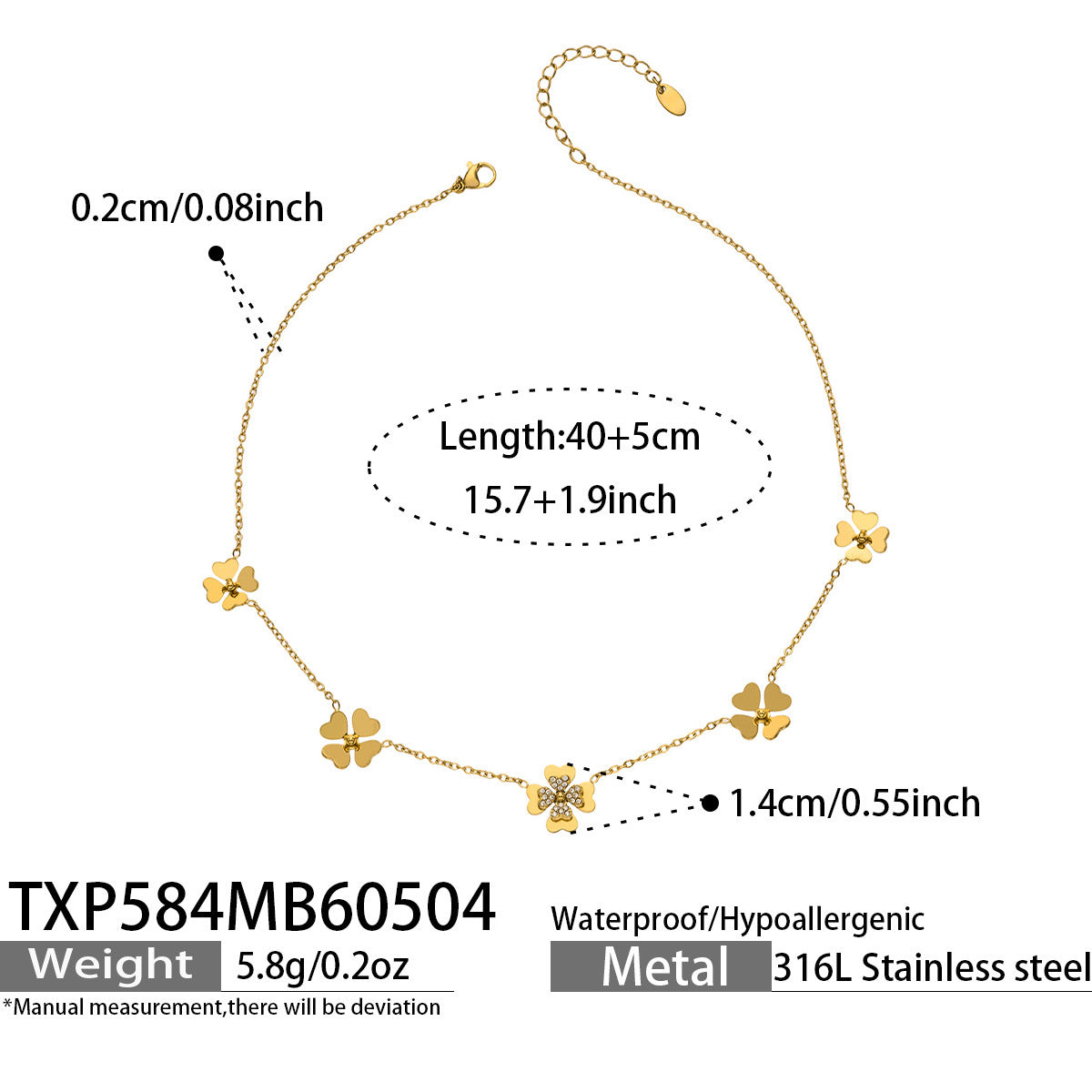 316L Stainless Steel 18K Gold PVD Double Heart Zircon Flower Jewelry Set - Double Heart Zircon Flower Chic Gold Jewelry Set Wholesale Stainless Steel Jewelry - Sensitive Skin Friendly - Detail 19