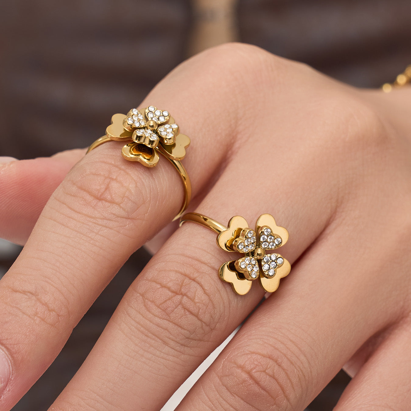 316L Stainless Steel 18K Gold PVD Double Heart Zircon Flower Jewelry Set - Double Heart Zircon Flower Chic Gold Jewelry Set Wholesale Stainless Steel Jewelry - Sensitive Skin Friendly - Detail 20