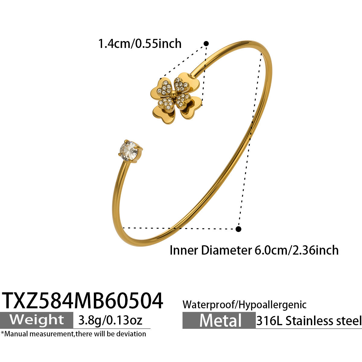 316L Stainless Steel 18K Gold PVD Double Heart Zircon Flower Jewelry Set - Double Heart Zircon Flower Chic Gold Jewelry Set Wholesale Stainless Steel Jewelry - Sensitive Skin Friendly - Detail 22