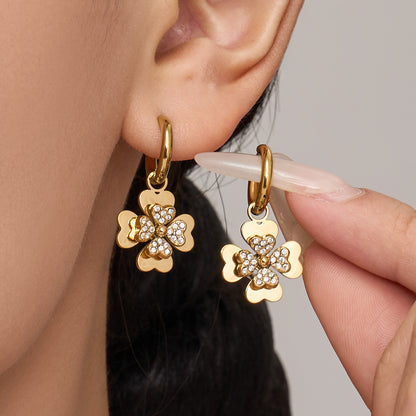 316L Stainless Steel 18K Gold PVD Double Heart Zircon Flower Jewelry Set - Double Heart Zircon Flower Chic Gold Jewelry Set Wholesale Stainless Steel Jewelry - Sensitive Skin Friendly - Detail 23