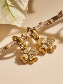 316L stainless steel 18K Gold PVD Double Heart Zircon Flower Jewelry Set flat lay display for wholesale jewelry set buyers