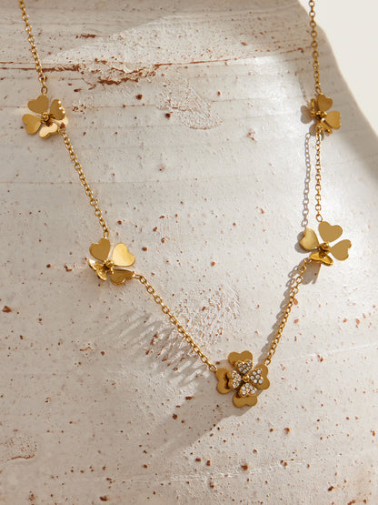 316L Stainless Steel 18K Gold PVD Double Heart Zircon Flower Jewelry Set - Double Heart Zircon Flower Chic Gold Jewelry Set Wholesale Stainless Steel Jewelry - Sensitive Skin Friendly - Detail 6