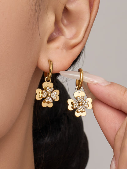316L Stainless Steel 18K Gold PVD Double Heart Zircon Flower Jewelry Set - Double Heart Zircon Flower Chic Gold Jewelry Set Wholesale Stainless Steel Jewelry - Sensitive Skin Friendly - Detail 7