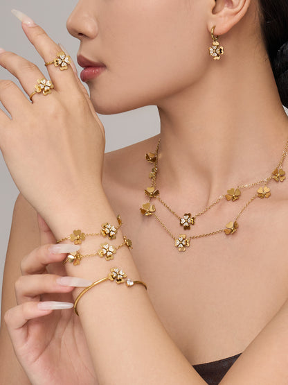 316L Stainless Steel 18K Gold PVD Double Heart Zircon Flower Jewelry Set - Double Heart Zircon Flower Chic Gold Jewelry Set Wholesale Stainless Steel Jewelry - Sensitive Skin Friendly - Detail 8