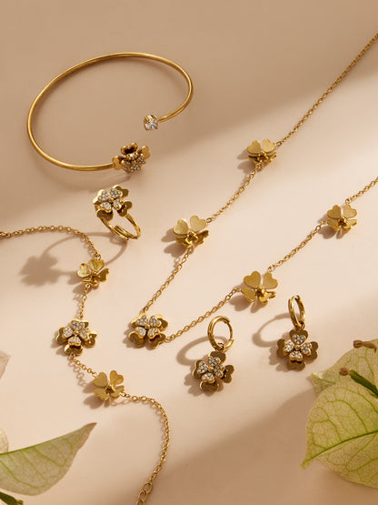 316L Stainless Steel 18K Gold PVD Double Heart Zircon Flower Jewelry Set - Double Heart Zircon Flower Chic Gold Jewelry Set Wholesale Stainless Steel Jewelry - Sensitive Skin Friendly - Detail 9