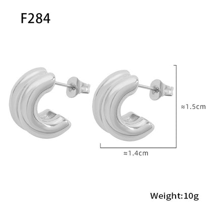 316L Stainless Steel 18K Gold PVD Double Layer C-Shaped Pave Zircon Earrings - Double Layer C-Shaped Pave Zircon Earrings Wholesale Stainless Steel Jewelry - Sensitive Skin Friendly - Detail 3