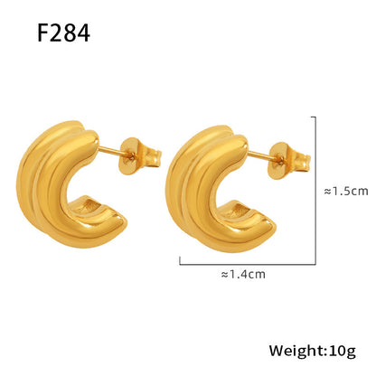 316L Stainless Steel 18K Gold PVD Double Layer C-Shaped Pave Zircon Earrings - Double Layer C-Shaped Pave Zircon Earrings Wholesale Stainless Steel Jewelry - Sensitive Skin Friendly - Detail 5
