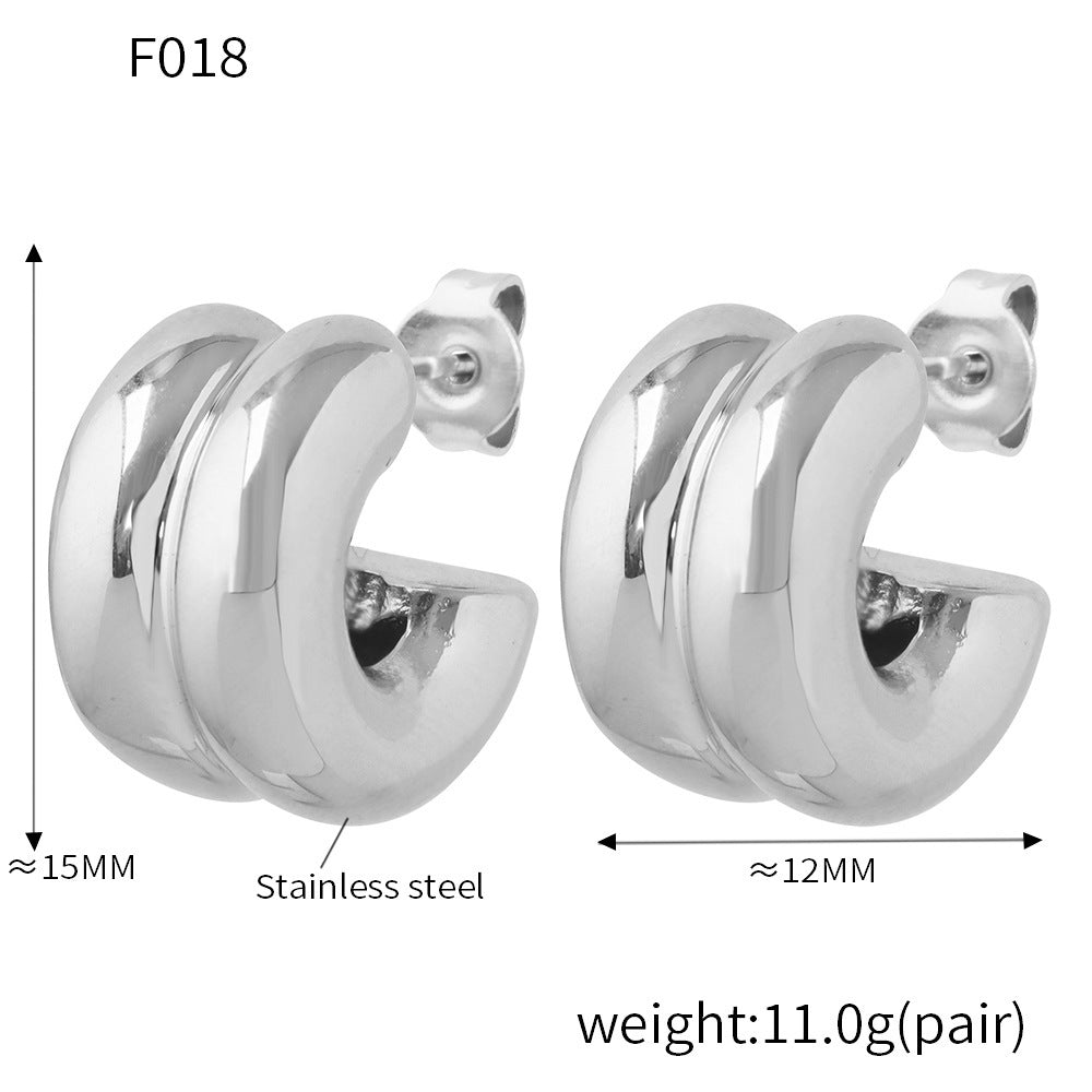 316L Stainless Steel 18K Gold PVD Double Layer C-Shaped Pave Zircon Earrings - Double Layer C-Shaped Pave Zircon Earrings Wholesale Stainless Steel Jewelry - Sensitive Skin Friendly - Detail 6
