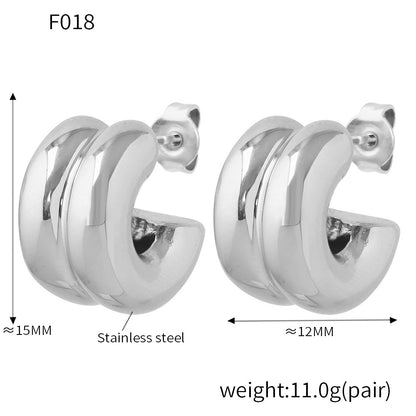 316L Stainless Steel 18K Gold PVD Double Layer C-Shaped Pave Zircon Earrings - Double Layer C-Shaped Pave Zircon Earrings Wholesale Stainless Steel Jewelry - Sensitive Skin Friendly - Detail 6