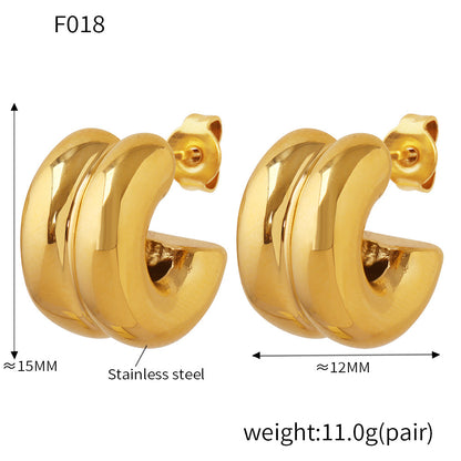 316L Stainless Steel 18K Gold PVD Double Layer C-Shaped Pave Zircon Earrings - Double Layer C-Shaped Pave Zircon Earrings Wholesale Stainless Steel Jewelry - Sensitive Skin Friendly - Detail 7