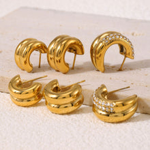 316L Stainless Steel 18K Gold PVD Double Layer C-Shaped Pave Zircon Earrings - Double Layer C-Shaped Pave Zircon Earrings Wholesale Stainless Steel Jewelry - Sensitive Skin Friendly - Detail 9