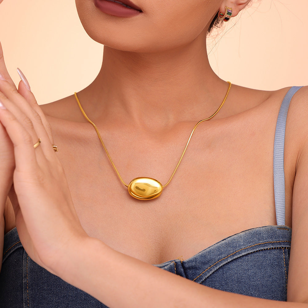 316L Stainless Steel 18K Gold PVD Double Layer Lucky Bean Necklace - Double Layer Gold Lucky Bean Necklace Wholesale Stainless Steel Jewelry - Sensitive Skin Friendly - Detail 4