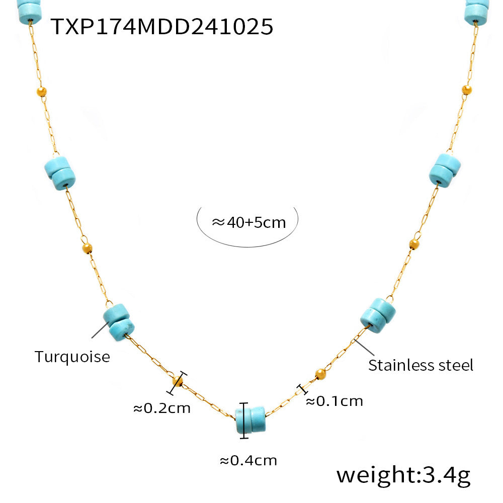 316L Stainless Steel 18K Gold PVD Double Layer Natural Stone Necklace & Bracelet Collection - Double Layer, Natural Stone, Amazonite, Blue Sandstone, Minimalist, Coastal Charm, 18K Gold PVD, Gold Jewelry Wholesale Stainless Steel Jewelry - Sensitive Skin Friendly - Detail 12