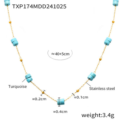 316L Stainless Steel 18K Gold PVD Double Layer Natural Stone Necklace & Bracelet Collection - Double Layer, Natural Stone, Amazonite, Blue Sandstone, Minimalist, Coastal Charm, 18K Gold PVD, Gold Jewelry Wholesale Stainless Steel Jewelry - Sensitive Skin Friendly - Detail 12