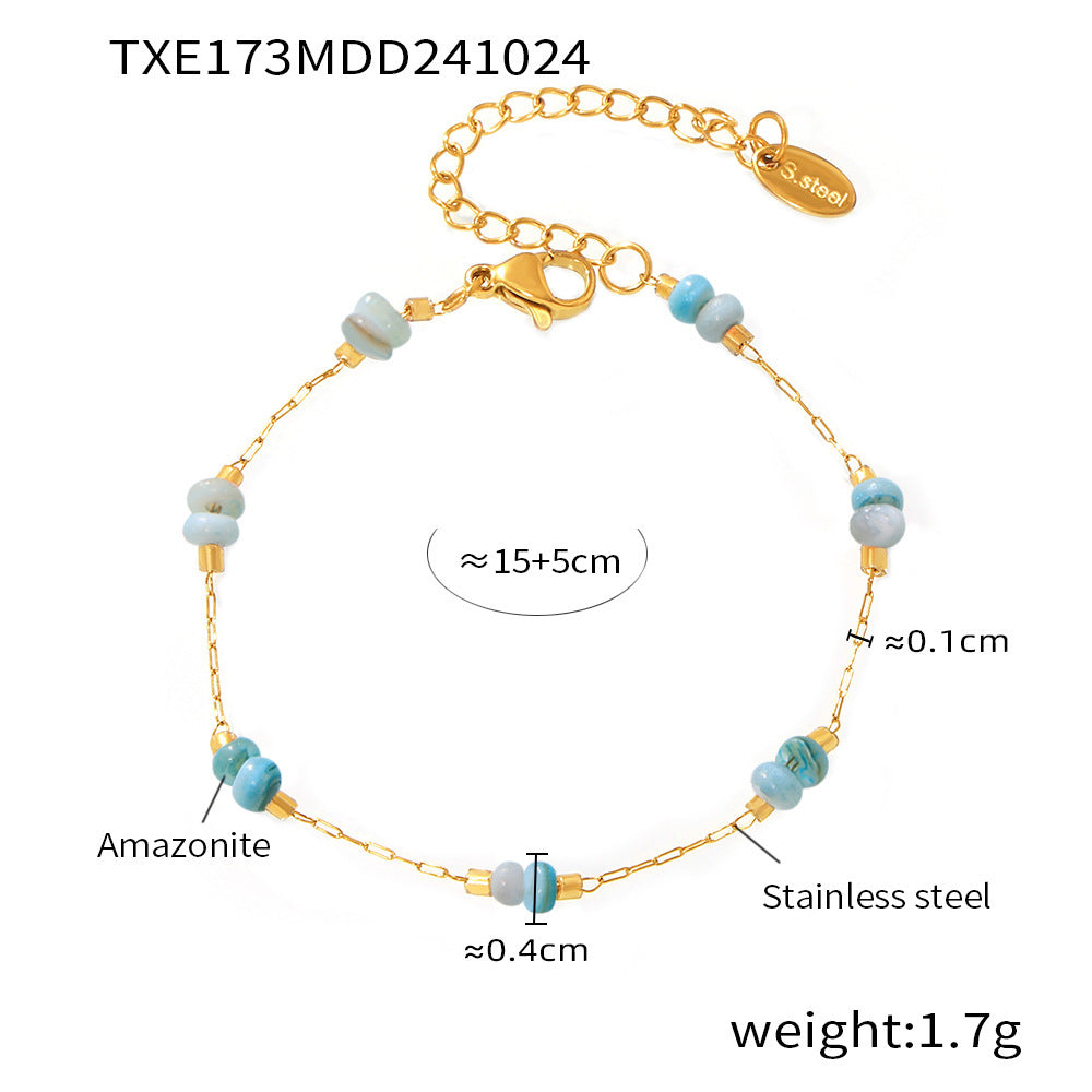 316L Stainless Steel 18K Gold PVD Double Layer Natural Stone Necklace & Bracelet Collection - Double Layer, Natural Stone, Amazonite, Blue Sandstone, Minimalist, Coastal Charm, 18K Gold PVD, Gold Jewelry Wholesale Stainless Steel Jewelry - Sensitive Skin Friendly - Detail 14