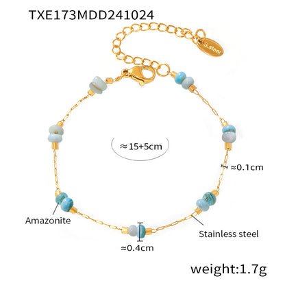 316L Stainless Steel 18K Gold PVD Double Layer Natural Stone Necklace & Bracelet Collection - Double Layer, Natural Stone, Amazonite, Blue Sandstone, Minimalist, Coastal Charm, 18K Gold PVD, Gold Jewelry Wholesale Stainless Steel Jewelry - Sensitive Skin Friendly - Detail 14