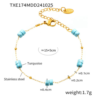 316L Stainless Steel 18K Gold PVD Double Layer Natural Stone Necklace & Bracelet Collection - Double Layer, Natural Stone, Amazonite, Blue Sandstone, Minimalist, Coastal Charm, 18K Gold PVD, Gold Jewelry Wholesale Stainless Steel Jewelry - Sensitive Skin Friendly - Detail 15