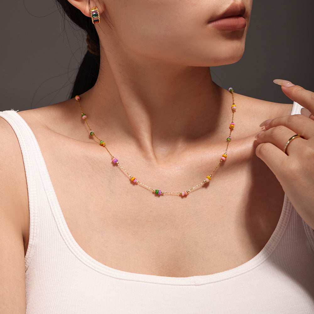 316L Stainless Steel 18K Gold PVD Double Layer Natural Stone Necklace & Bracelet Collection - Double Layer, Natural Stone, Amazonite, Blue Sandstone, Minimalist, Coastal Charm, 18K Gold PVD, Gold Jewelry Wholesale Stainless Steel Jewelry - Sensitive Skin Friendly - Detail 16