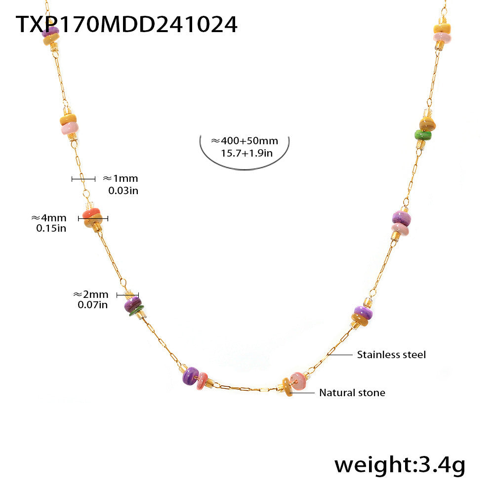 316L Stainless Steel 18K Gold PVD Double Layer Natural Stone Necklace & Bracelet Collection - Double Layer, Natural Stone, Amazonite, Blue Sandstone, Minimalist, Coastal Charm, 18K Gold PVD, Gold Jewelry Wholesale Stainless Steel Jewelry - Sensitive Skin Friendly - Detail 17
