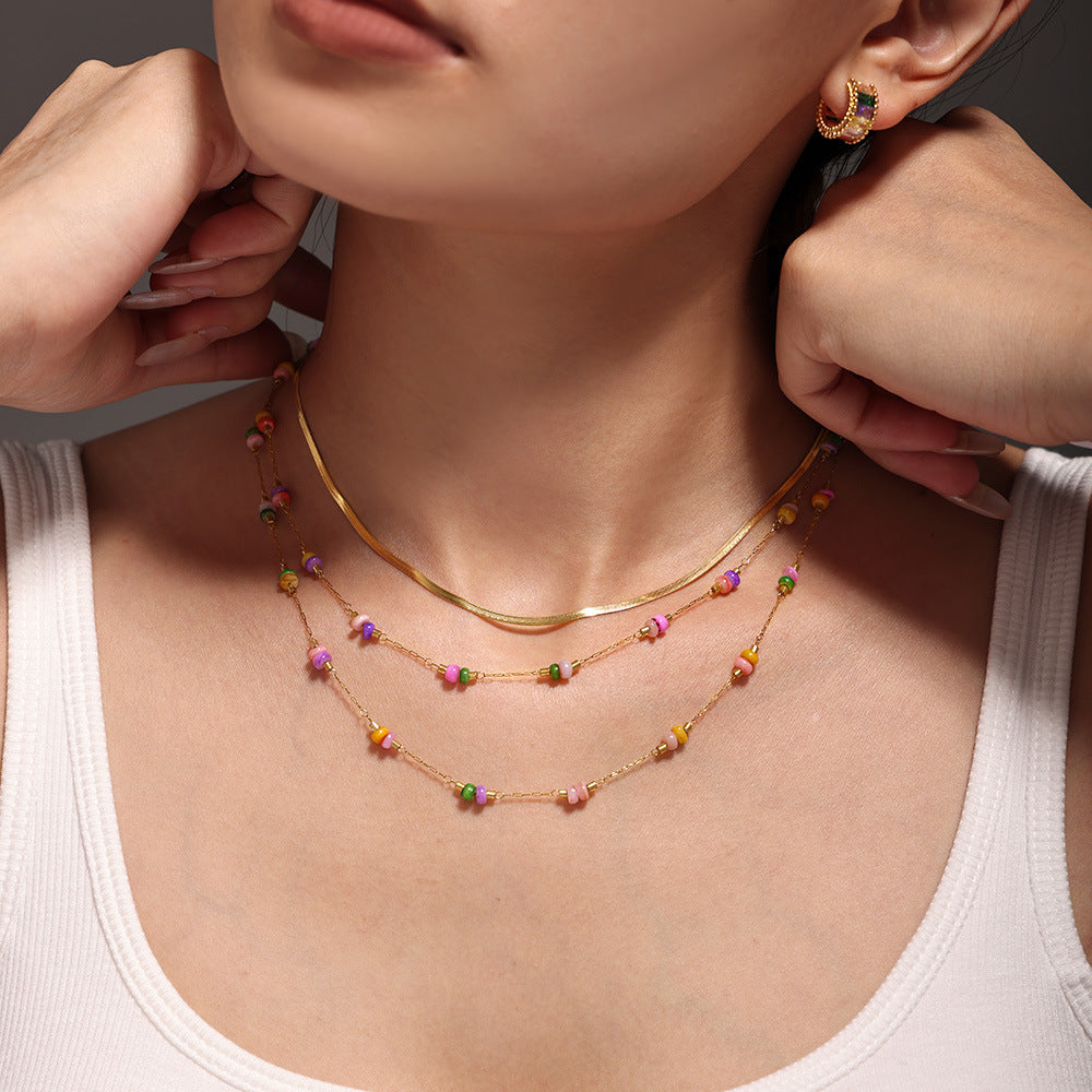 316L Stainless Steel 18K Gold PVD Double Layer Natural Stone Necklace & Bracelet Collection - Double Layer, Natural Stone, Amazonite, Blue Sandstone, Minimalist, Coastal Charm, 18K Gold PVD, Gold Jewelry Wholesale Stainless Steel Jewelry - Sensitive Skin Friendly - Detail 4