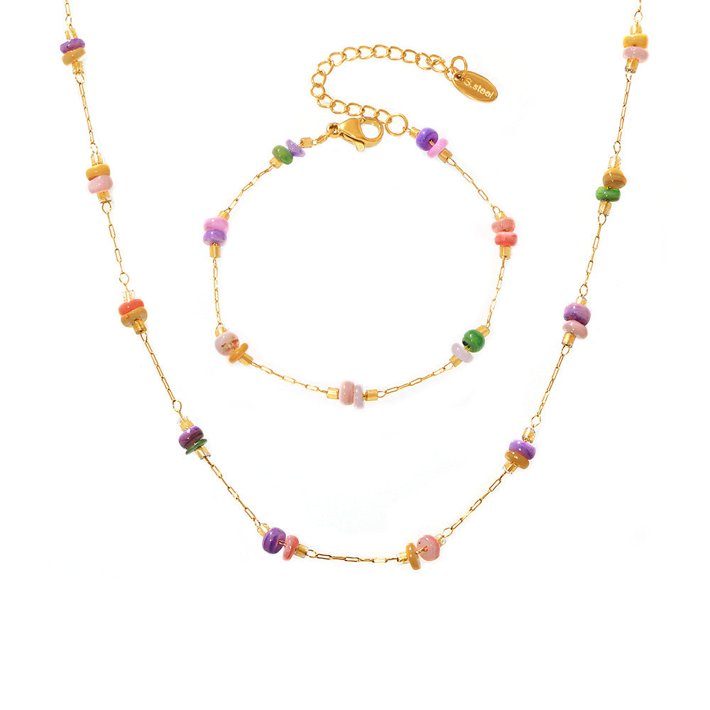 316L Stainless Steel 18K Gold PVD Double Layer Natural Stone Necklace & Bracelet Collection - Double Layer, Natural Stone, Amazonite, Blue Sandstone, Minimalist, Coastal Charm, 18K Gold PVD, Gold Jewelry Wholesale Stainless Steel Jewelry - Sensitive Skin Friendly - Detail 5