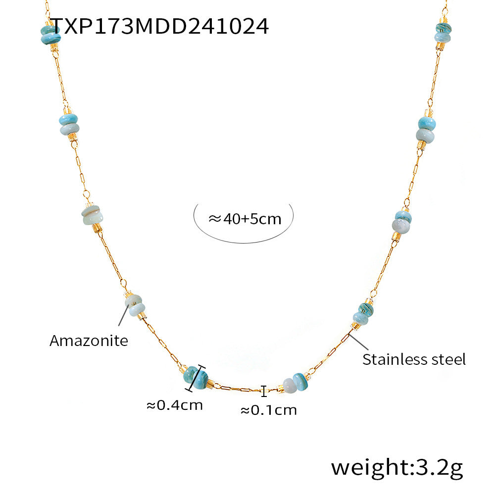 316L Stainless Steel 18K Gold PVD Double Layer Natural Stone Necklace & Bracelet Collection - Double Layer, Natural Stone, Amazonite, Blue Sandstone, Minimalist, Coastal Charm, 18K Gold PVD, Gold Jewelry Wholesale Stainless Steel Jewelry - Sensitive Skin Friendly - Detail 7