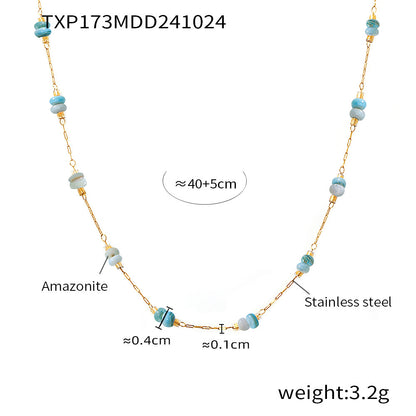 316L Stainless Steel 18K Gold PVD Double Layer Natural Stone Necklace & Bracelet Collection - Double Layer, Natural Stone, Amazonite, Blue Sandstone, Minimalist, Coastal Charm, 18K Gold PVD, Gold Jewelry Wholesale Stainless Steel Jewelry - Sensitive Skin Friendly - Detail 7