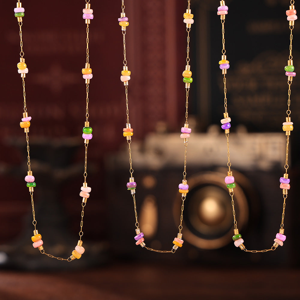 316L Stainless Steel 18K Gold PVD Double Layer Natural Stone Necklace & Bracelet Collection - Double Layer, Natural Stone, Amazonite, Blue Sandstone, Minimalist, Coastal Charm, 18K Gold PVD, Gold Jewelry Wholesale Stainless Steel Jewelry - Sensitive Skin Friendly - Detail 8