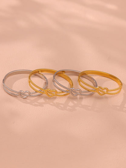 316L Stainless Steel 18K Gold PVD Double-Line Heart Beaded Clasp Bangle - Double-Line Heart Beaded Bangle Wholesale Stainless Steel Jewelry - Sensitive Skin Friendly - Detail 11