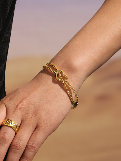 316L Stainless Steel 18K Gold PVD Double-Line Heart Beaded Clasp Bangle - Double-Line Heart Beaded Bangle Wholesale Stainless Steel Jewelry - Sensitive Skin Friendly - Detail 13