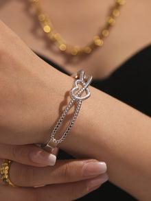 316L Stainless Steel 18K Gold PVD Double-Line Heart Beaded Clasp Bangle - Double-Line Heart Beaded Bangle Wholesale Stainless Steel Jewelry - Sensitive Skin Friendly - Detail 14