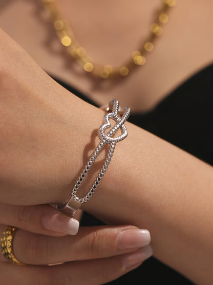 316L Stainless Steel 18K Gold PVD Double-Line Heart Beaded Clasp Bangle - Double-Line Heart Beaded Bangle Wholesale Stainless Steel Jewelry - Sensitive Skin Friendly - Detail 14