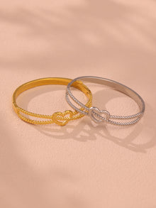 316L Stainless Steel 18K Gold PVD Double-Line Heart Beaded Clasp Bangle - Double-Line Heart Beaded Bangle Wholesale Stainless Steel Jewelry - Sensitive Skin Friendly - Detail 15