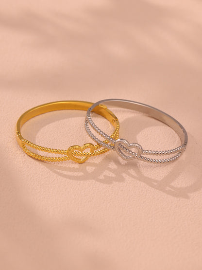 316L Stainless Steel 18K Gold PVD Double-Line Heart Beaded Clasp Bangle - Double-Line Heart Beaded Bangle Wholesale Stainless Steel Jewelry - Sensitive Skin Friendly - Detail 15