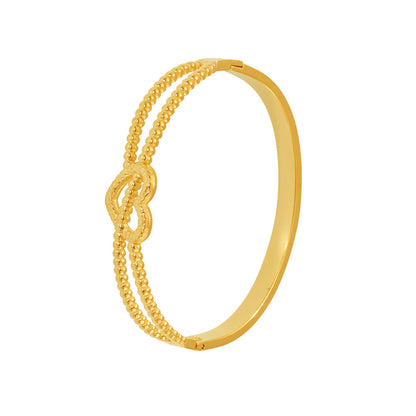 316L Stainless Steel 18K Gold PVD Double-Line Heart Beaded Clasp Bangle - Double-Line Heart Beaded Bangle Wholesale Stainless Steel Jewelry - Sensitive Skin Friendly - Detail 4