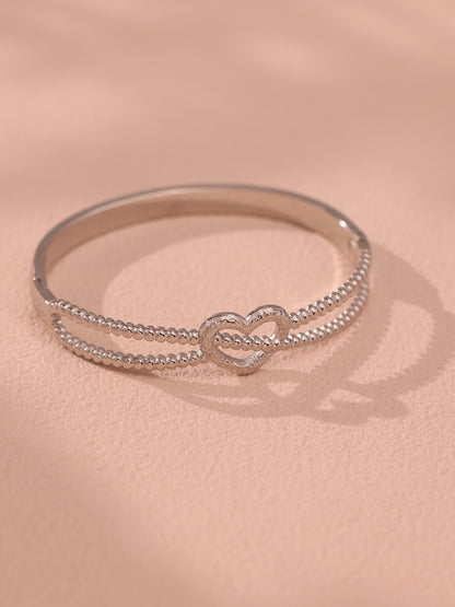 316L Stainless Steel 18K Gold PVD Double-Line Heart Beaded Clasp Bangle - Double-Line Heart Beaded Bangle Wholesale Stainless Steel Jewelry - Sensitive Skin Friendly - Detail 5