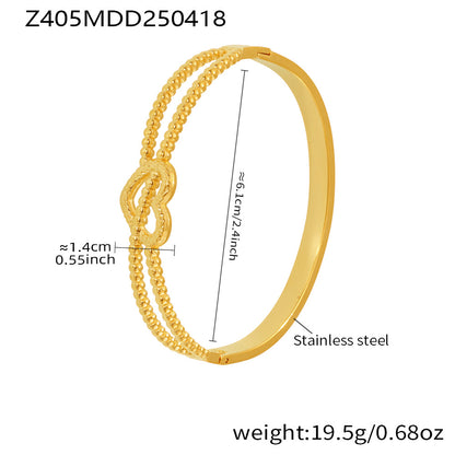 316L Stainless Steel 18K Gold PVD Double-Line Heart Beaded Clasp Bangle - Double-Line Heart Beaded Bangle Wholesale Stainless Steel Jewelry - Sensitive Skin Friendly - Detail 6