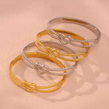 316L Stainless Steel 18K Gold PVD Double-Line Heart Beaded Clasp Bangle - Double-Line Heart Beaded Bangle Wholesale Stainless Steel Jewelry - Sensitive Skin Friendly - Detail 8