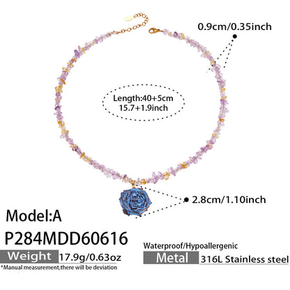 316L Stainless Steel 18K Gold PVD Dried Flower Resin Crystal Necklace - Dried Flower, Crystal, Modern Wholesale Stainless Steel Jewelry - Sensitive Skin Friendly - Detail 1