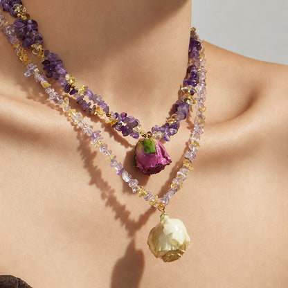 316L Stainless Steel 18K Gold PVD Dried Flower Resin Crystal Necklace - Dried Flower, Crystal, Modern Wholesale Stainless Steel Jewelry - Sensitive Skin Friendly - Detail 10