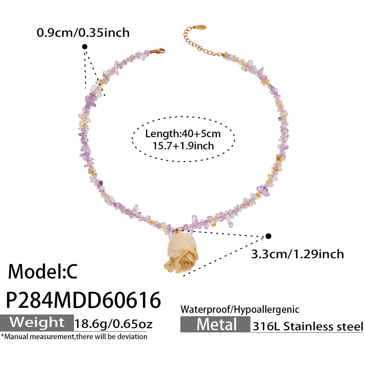 316L Stainless Steel 18K Gold PVD Dried Flower Resin Crystal Necklace - Dried Flower, Crystal, Modern Wholesale Stainless Steel Jewelry - Sensitive Skin Friendly - Detail 11