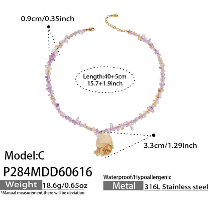 316L Stainless Steel 18K Gold PVD Dried Flower Resin Crystal Necklace - Dried Flower, Crystal, Modern Wholesale Stainless Steel Jewelry - Sensitive Skin Friendly - Detail 11