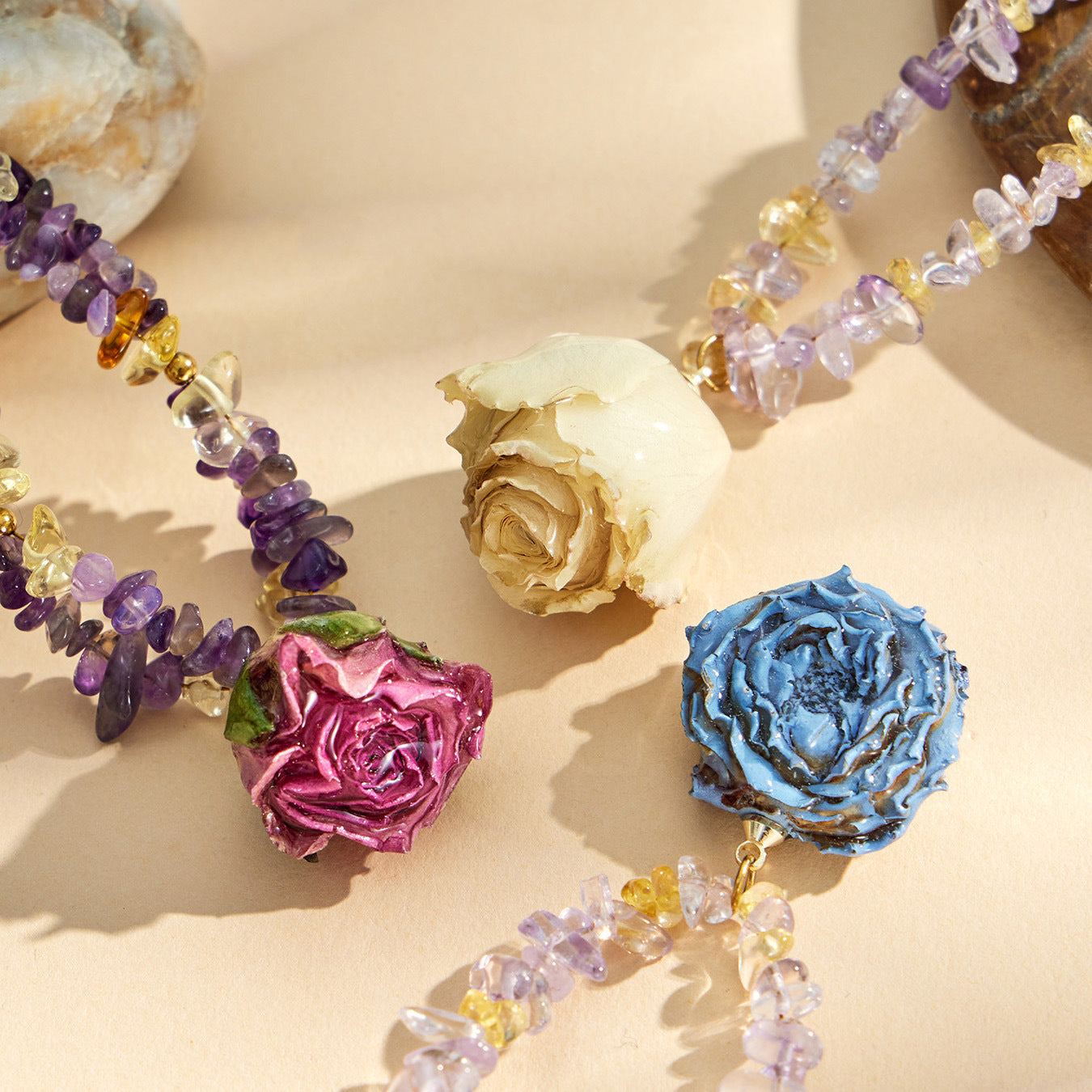 316L Stainless Steel 18K Gold PVD Dried Flower Resin Crystal Necklace - Dried Flower, Crystal, Modern Wholesale Stainless Steel Jewelry - Sensitive Skin Friendly - Detail 12