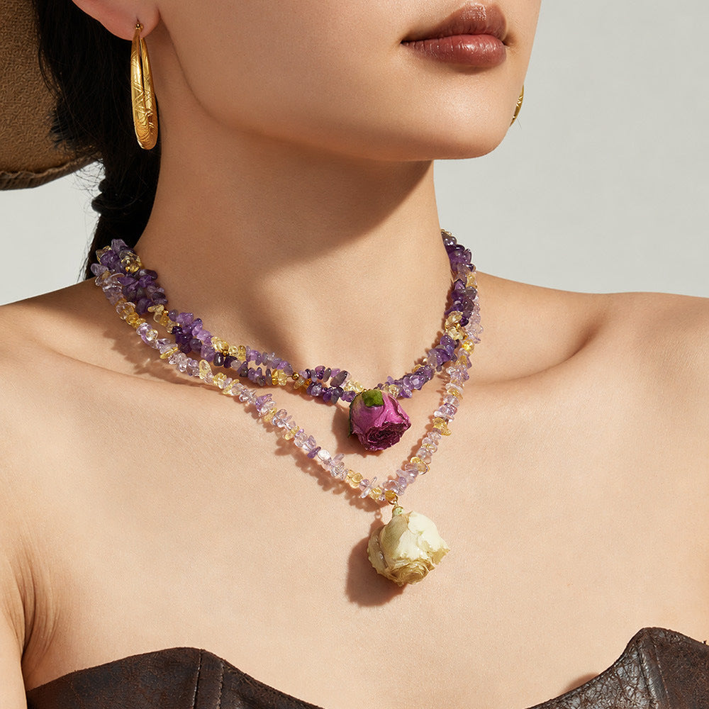 316L Stainless Steel 18K Gold PVD Dried Flower Resin Crystal Necklace - Dried Flower, Crystal, Modern Wholesale Stainless Steel Jewelry - Sensitive Skin Friendly - Detail 13